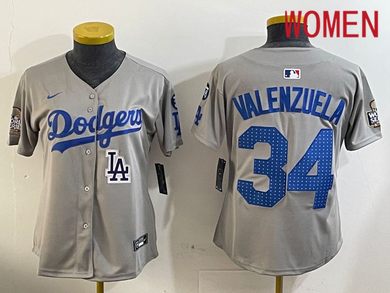 Women Los Angeles Dodgers 34 Valenzuela Grey Game 2024 Nike MLB Jersey style 1205